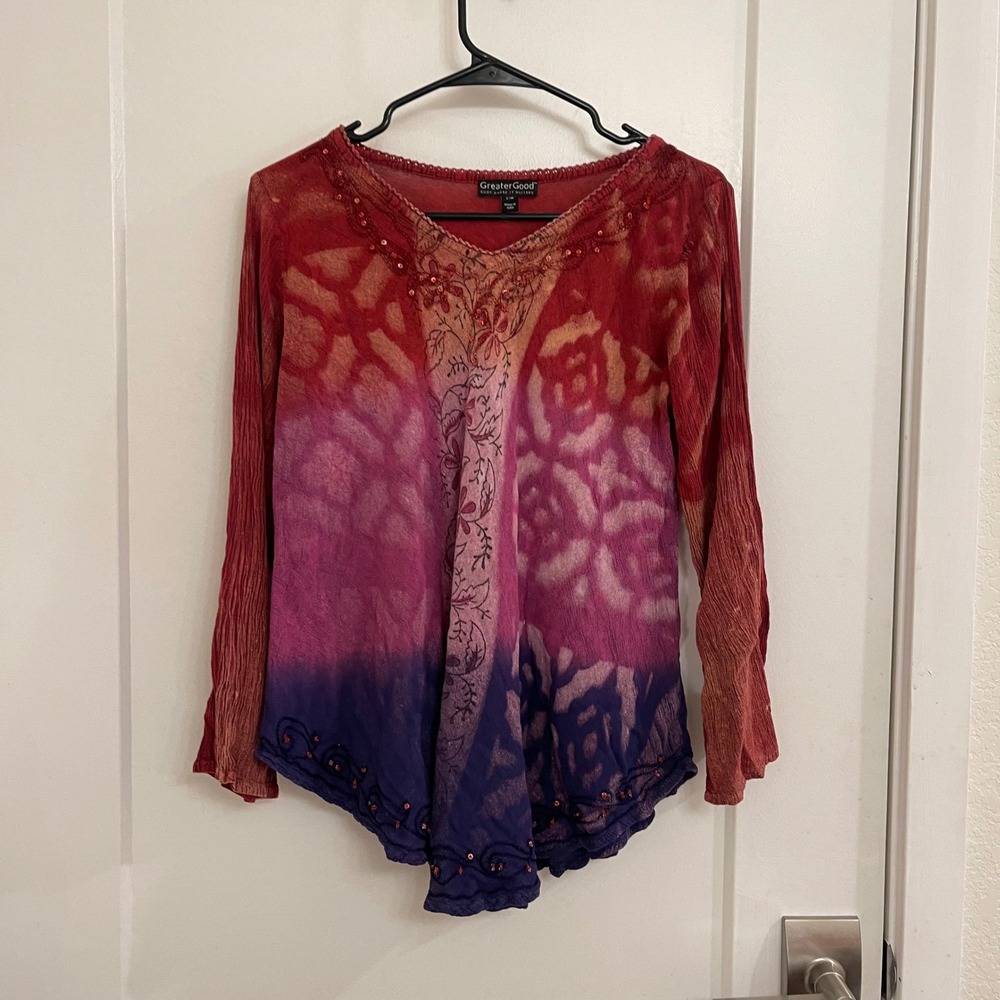 Vintage‎ Y2K Boho Hippie Tye Dye Renaissance Fairycore Shirt Sequined